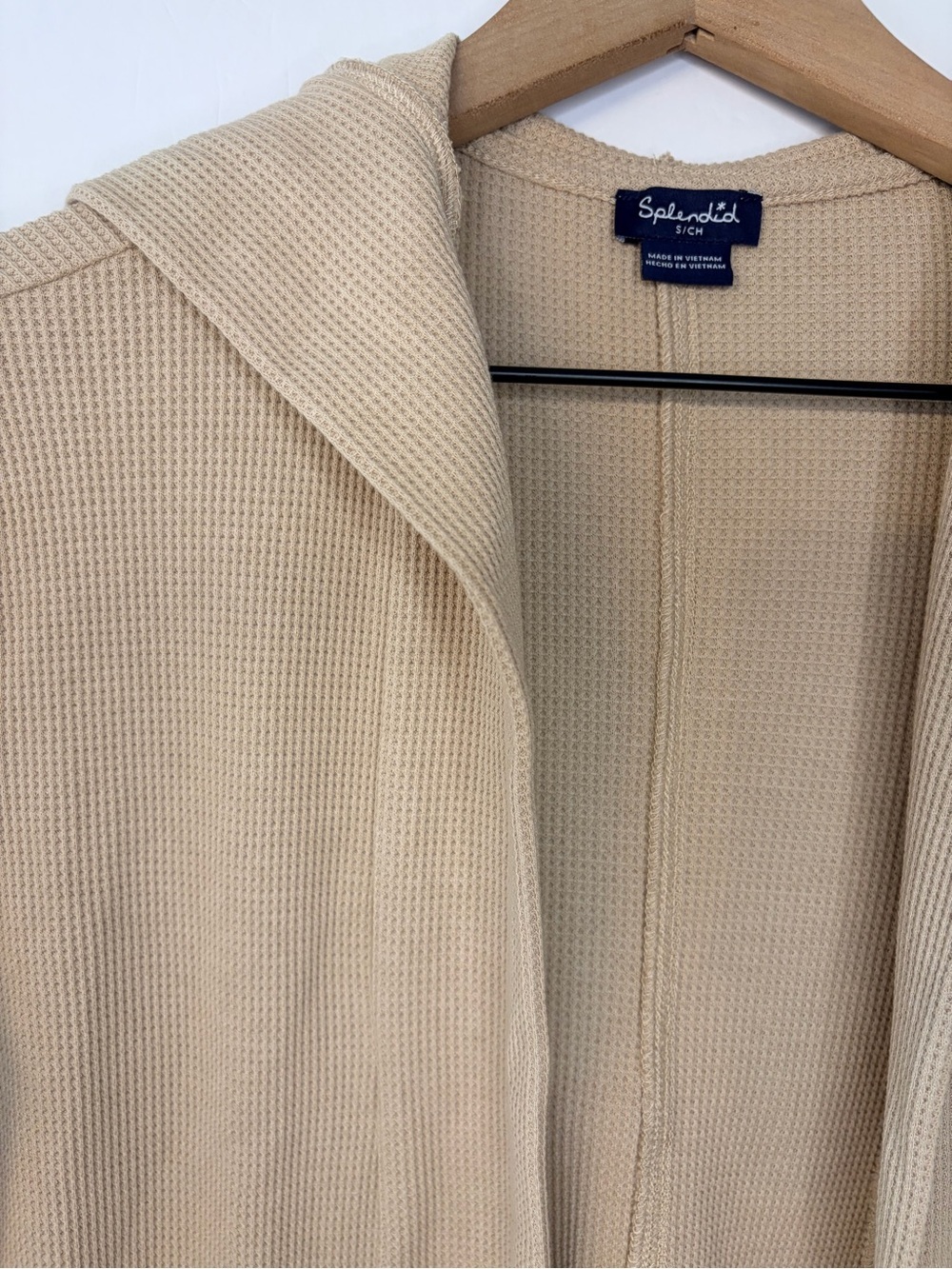 Splendid Women’s Tan Thermal Hooded Open Cardigan, Size Small - Picture 4 of 9